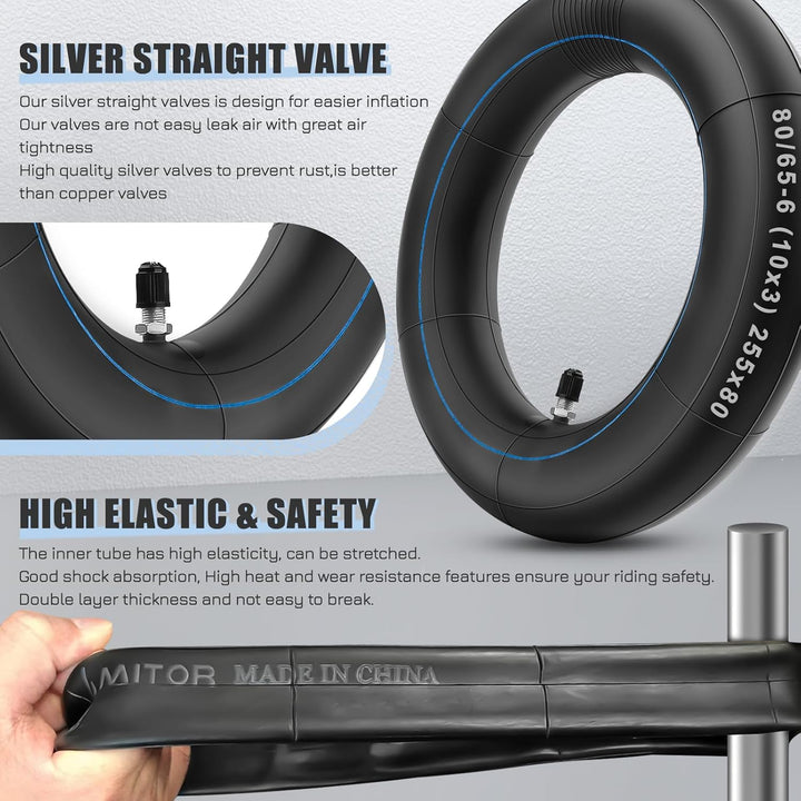 255x80 Reifen und Schlauch mit Silber Ventil Gerade, 10 x 3 Zoll Offroad Ersatzreifen Schlauch E Sco