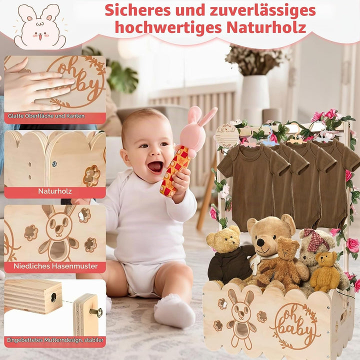 Holz Baby Geschenk Korb mit Griff, Baby-Aufbewahrungskorb Baby Dusche Kiste Schrank mit Kinder Kleid