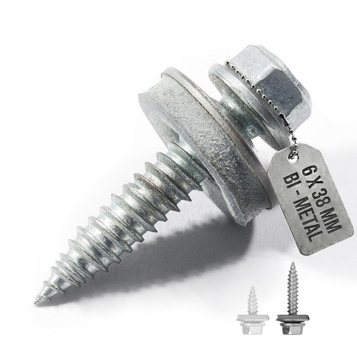 VOOXA 100 Stück Dünnblechschrauben 6,0x38mm, SW8, Bi-Metall Edelstahl A2 mit Stahlspitze, 16mm EPDM