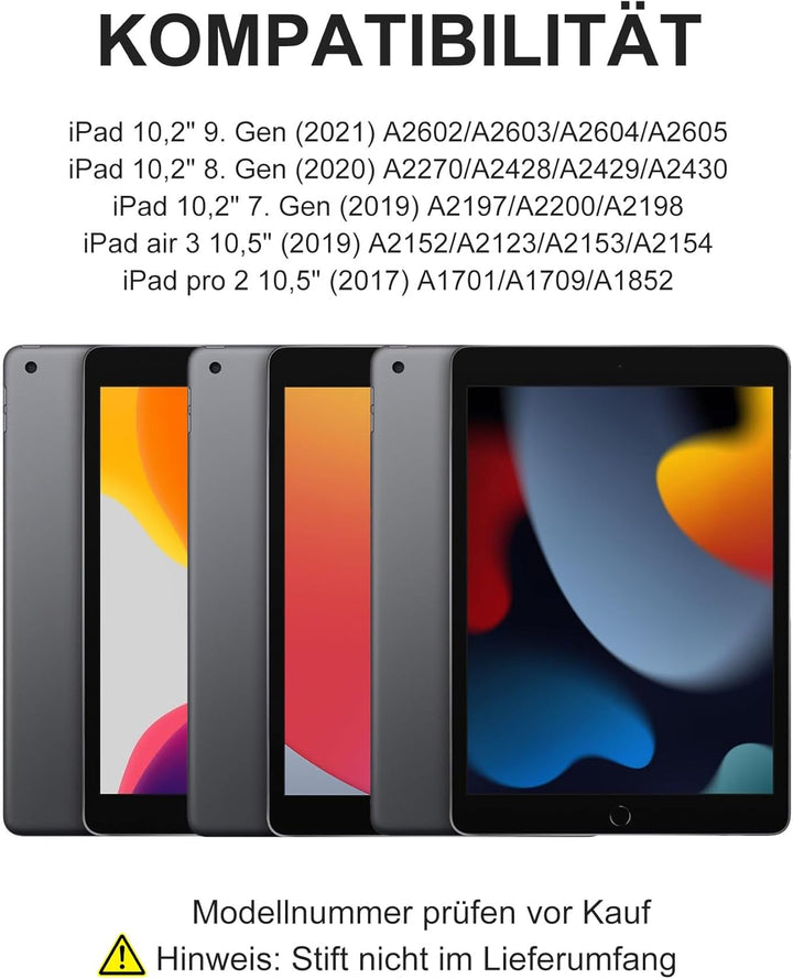 Für iPad 10,2" Hülle mit Beleuchteter Tastatur für 7./8./9. Gen, Air 3, Pro 10.5, Mit 7-Farben Hinte