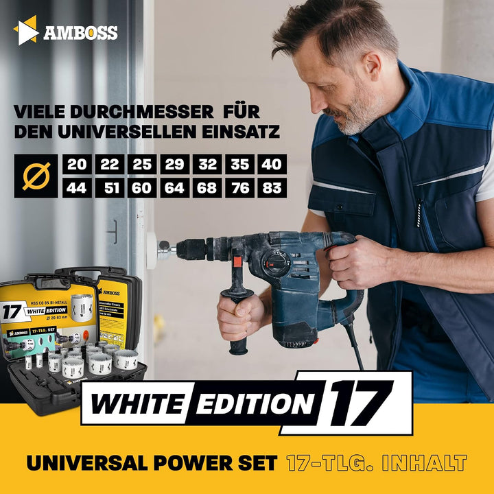 Amboss M 42 Bi-Metall Lochsägen Set Ø 19-83 mm (17-teilig) / Für Aluminium, Stahl, Gipskarton, Holz