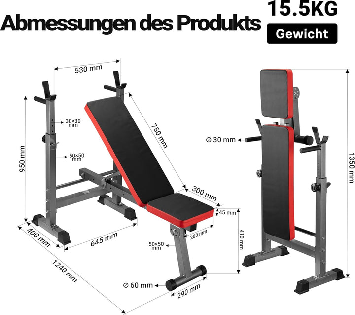 Wiltec Hantelbank klappbar bis 230kg Trainingsbank mit Langhantelablage 2in1 Schrägbank und