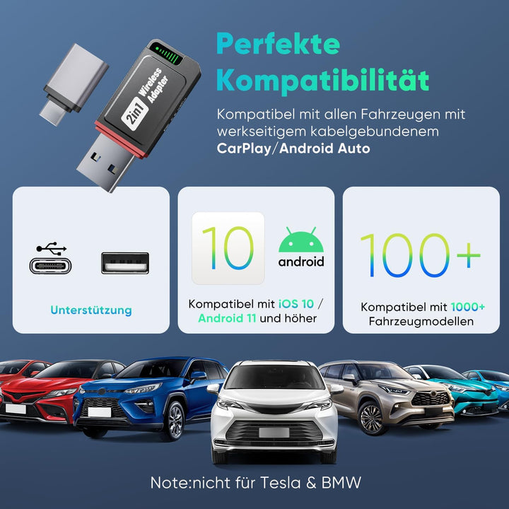 SALCAR CarPlay Wireless Adapter für iPhone & Android | 2 in 1 | 2025 Upgrade | Dualband 5,8 GHz Auto