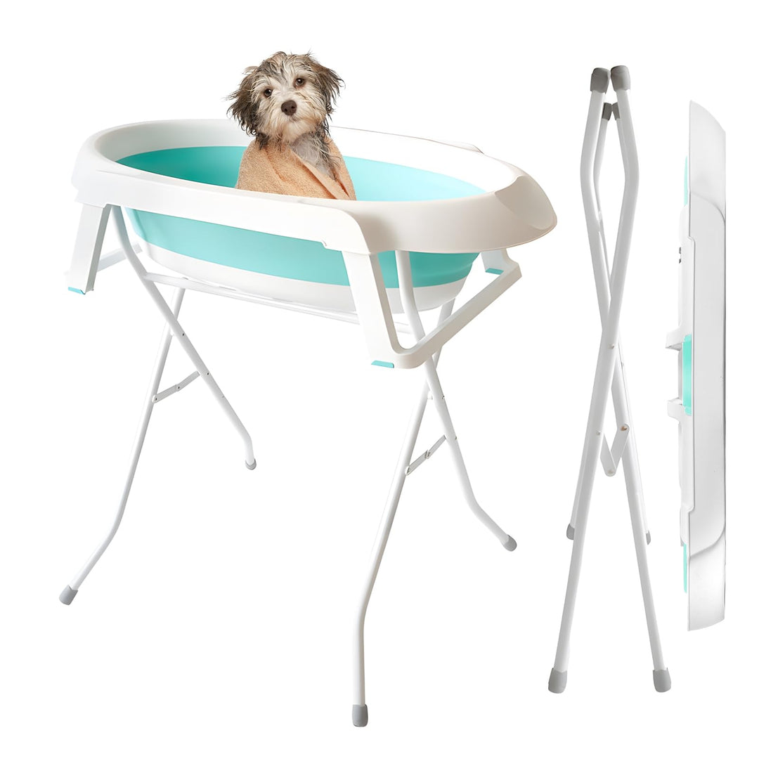 Hundebadewanne mit 2-in-1-Klappständer, erhöhte, zusammenklappbare Haustierwaschstation, 87 x 61 x 8