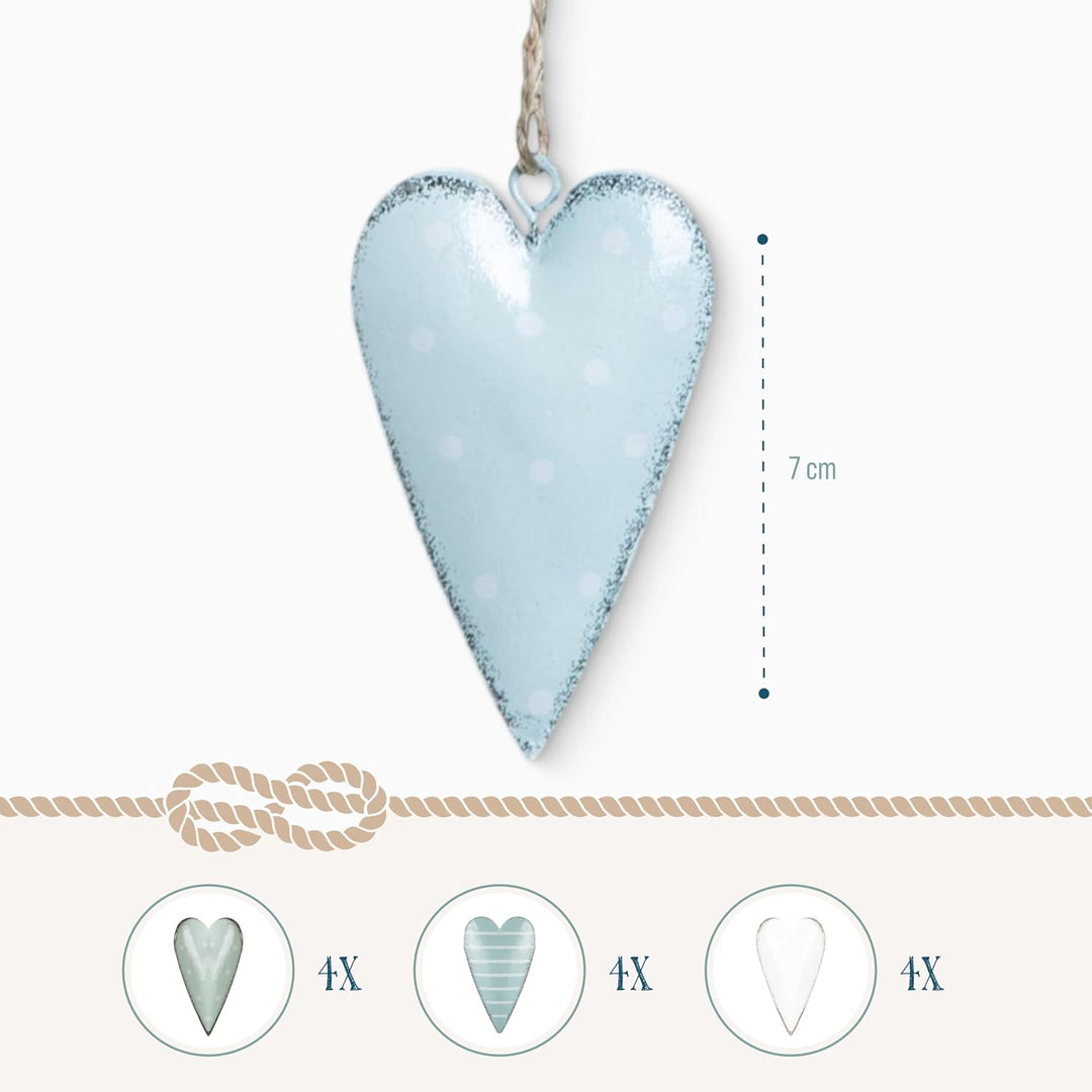 Logbuch-Verlag 12 kleine Herzanhänger Metall Herzen zum Aufhängen blau weiss Hochzeit Ostern Frühlin