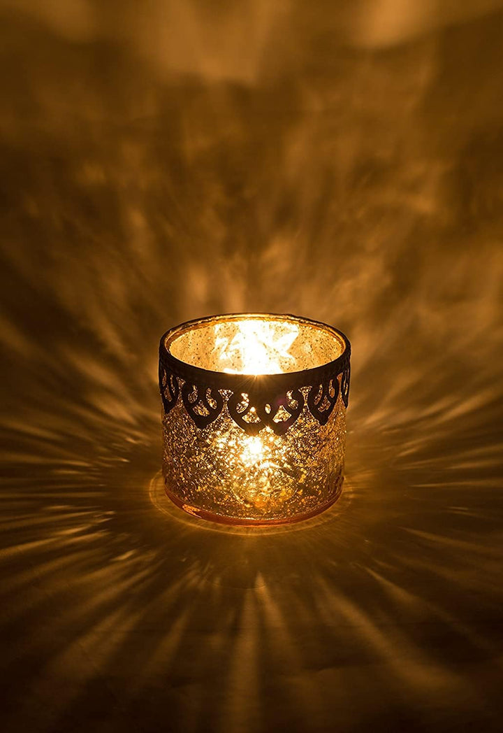 Jinfa 4er-Set orientalischer Teelichthalter aus Glas Windlichter Kerzengläser Teelichtgläser Geschen