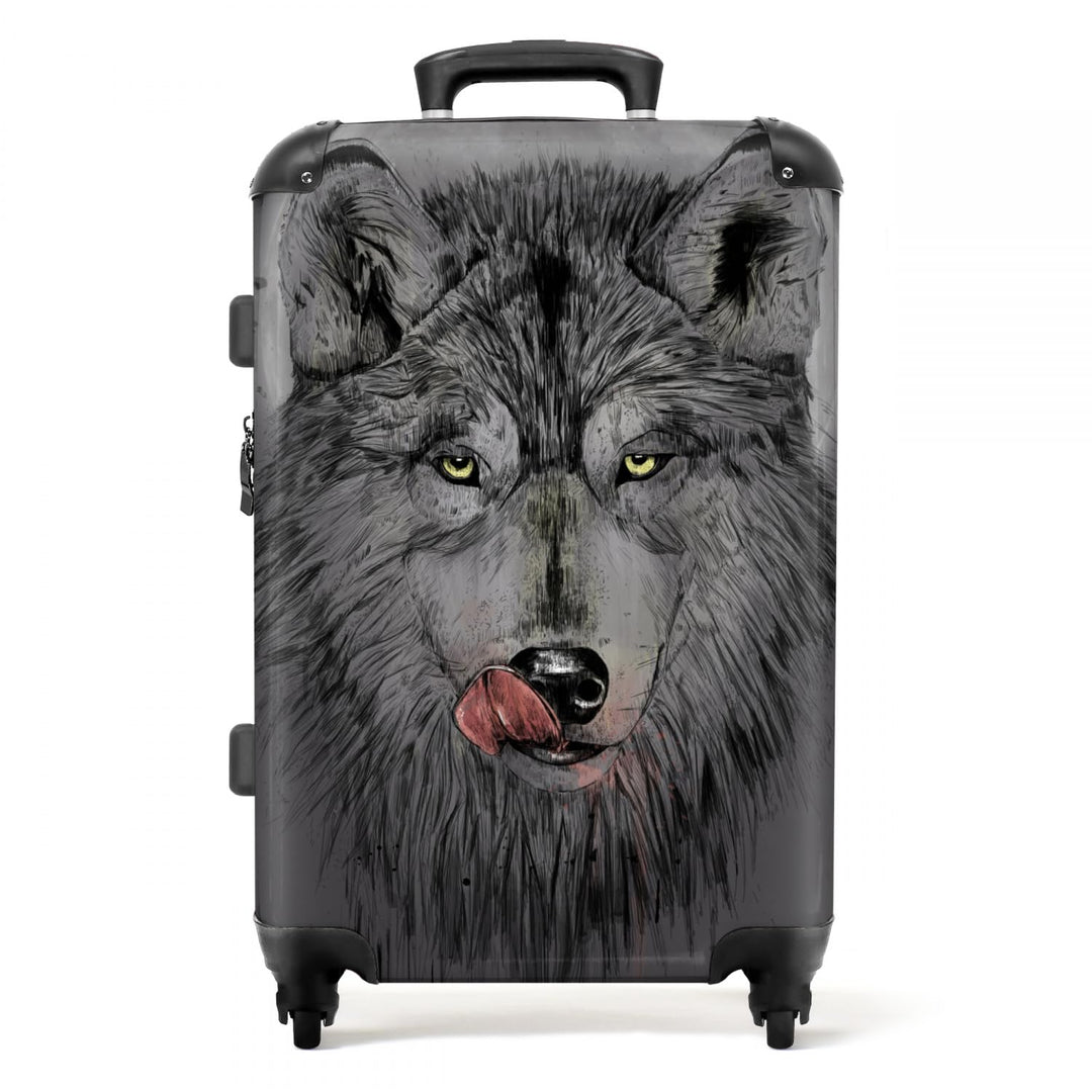 Koffer gross Trolley Rollkoffer Reisekoffer mit 4 Rollen Fotokoffer - Wolf - Mond - Tiere - Dunkelhe