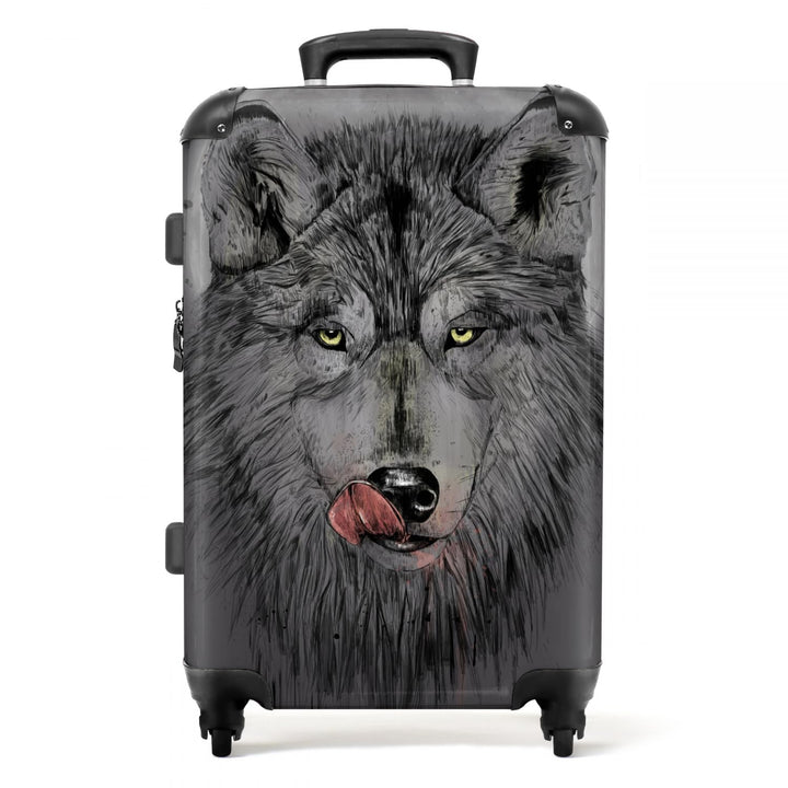 Koffer gross Trolley Rollkoffer Reisekoffer mit 4 Rollen Fotokoffer - Wolf - Mond - Tiere - Dunkelhe