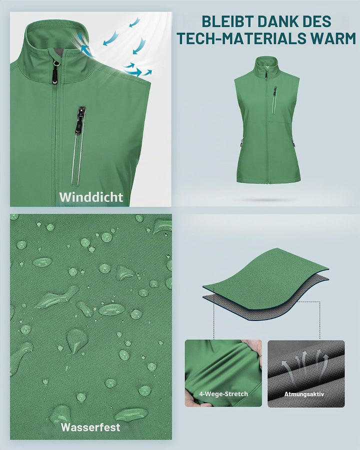 33,000ft Damen Leichte Laufweste Outdoor Softshell Weste Frau Ärmellose Jacke Winddichte Wasserdicht