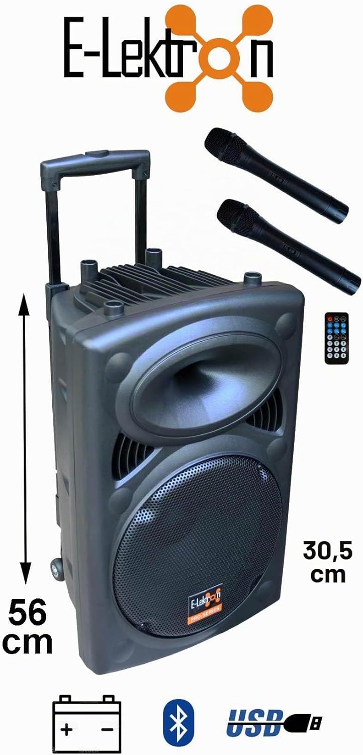 Mobile PA Sound Anlage Akku-MP3-USB-SD inkl. Funkmikrofone 700W Soundsystem E-Lektron EL30-M Bluetoo