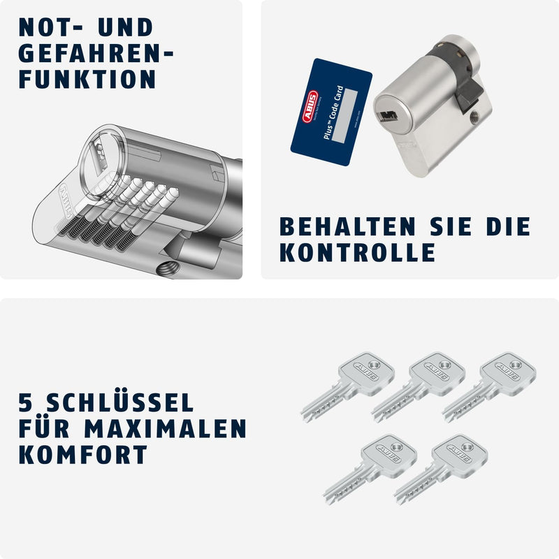 ABUS Profil-Zylinder D6XNP 10/30 mit Codekarte und 5 Schlüsseln, 48294 Nickel Perle 10/30, Nickel Pe