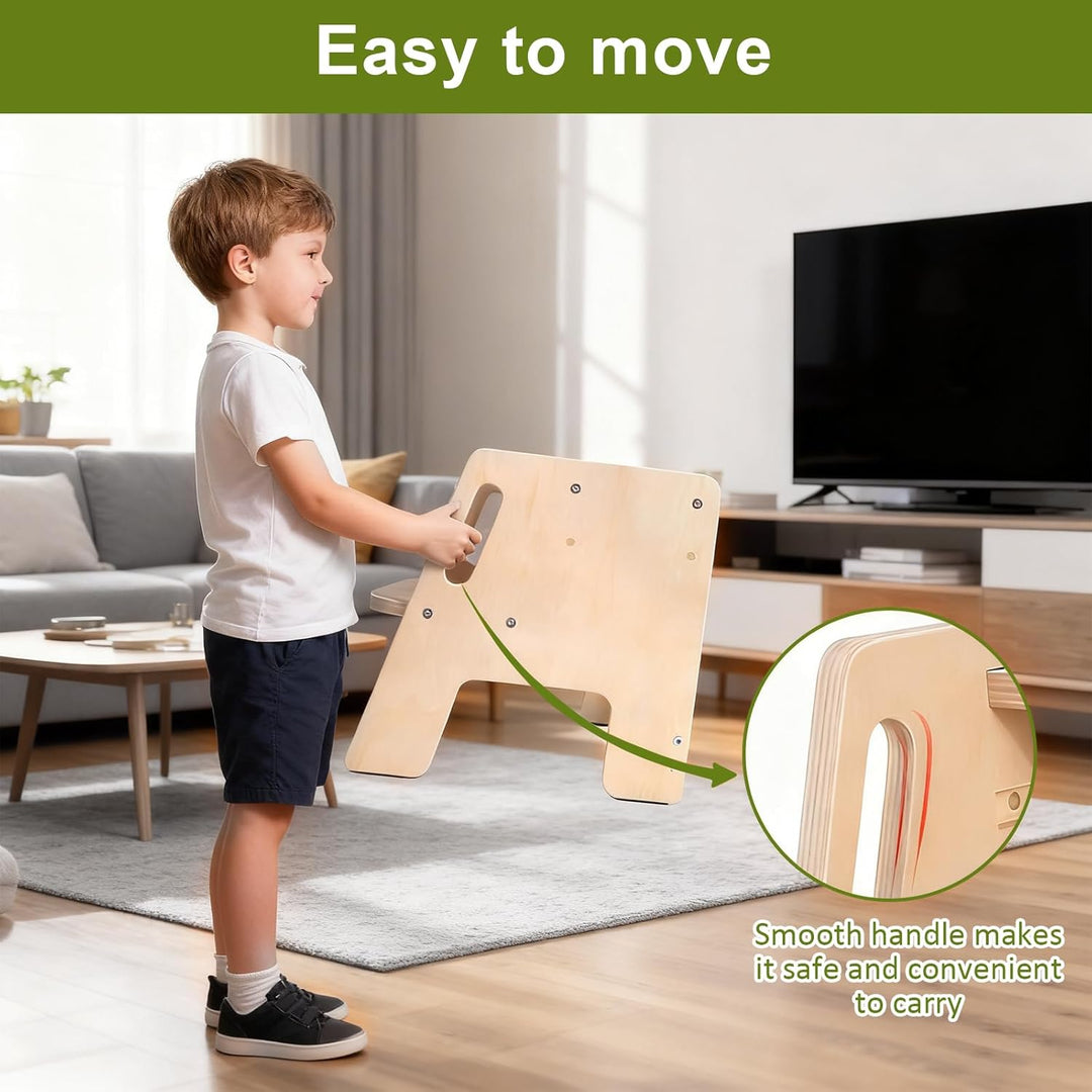 Tritthocker Kinder 2 Stufen,Fussbank Holz mit Griffen und Rutschfesten Fusspads,Stabiler Tritthocker