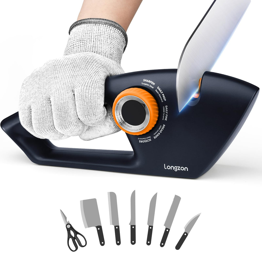 longzon Messerschärfer, 5-in-1 Stufen Einstellbarer Knopf Manuelle Messerschleifer mit Anti-Schneidh