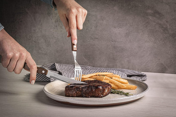Tramontina 22299/011 Steakbesteck-Set, 14-teilig mit Naturholzgriffen 2- beziehungsweise, 3-Fach ver