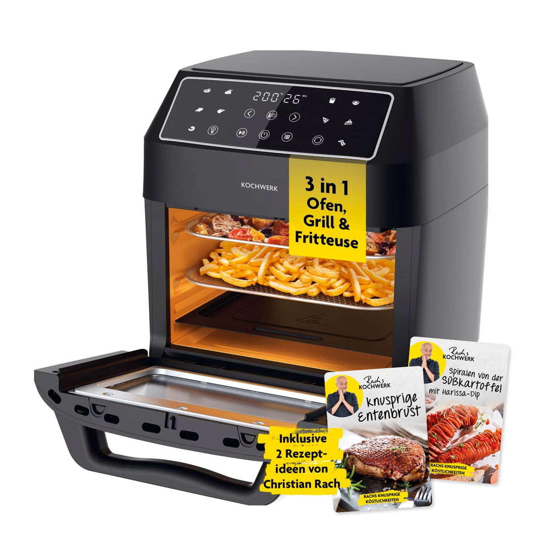 Rachs KOCHWERK Digitale Heissluftfritteuse 12 Liter mit XXL-Zubehörpaket | Ofen, Grill & Fritteuse m