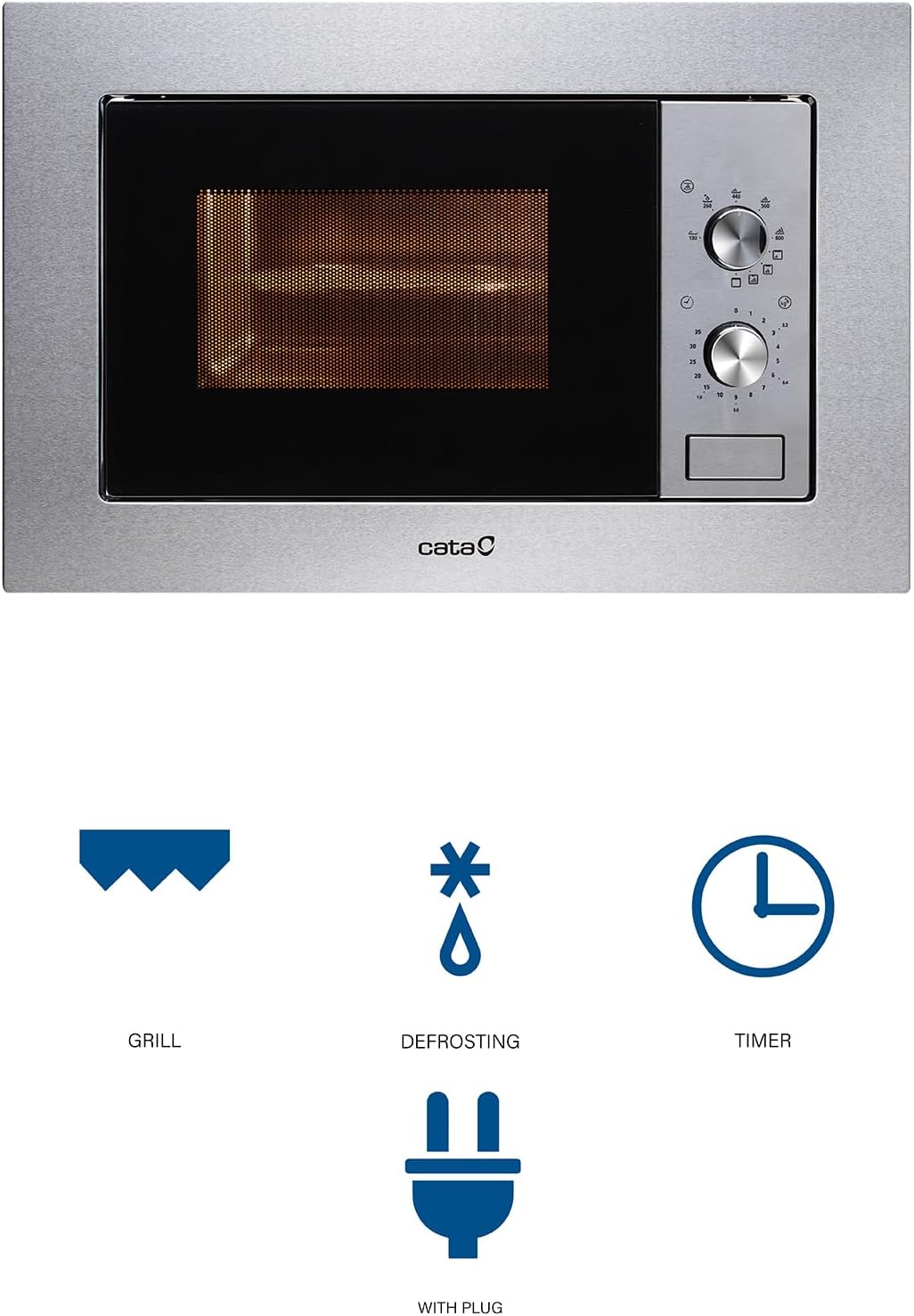 CATA MC 20 IX Einbaumikrowelle Inox Innenbereich aus Edelstahl 5 Leistungsstufen Grill 1000 W Selbst