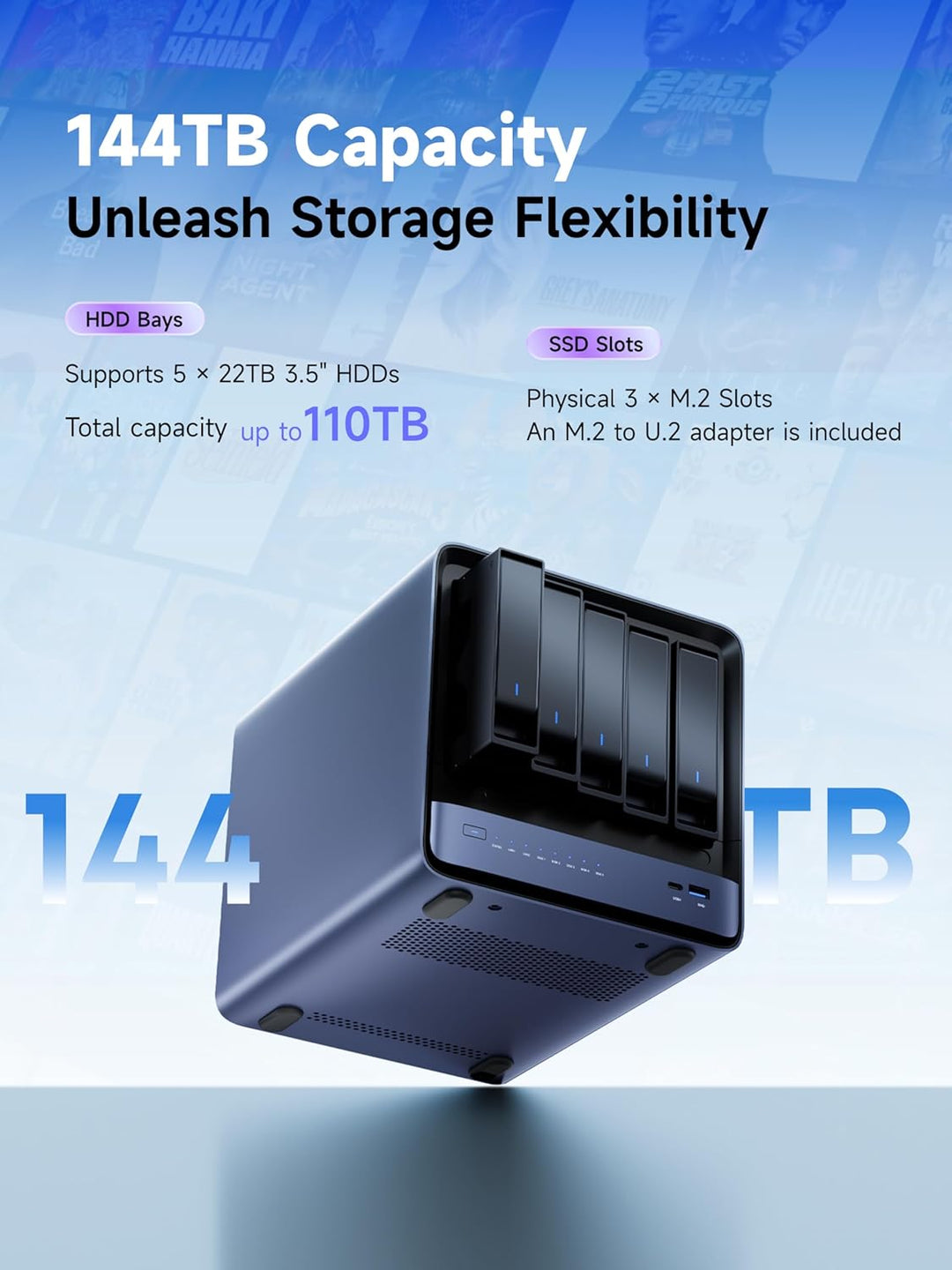 MINISFORUM N5 5-Bay Desktop NAS, Diskstation AMD Ryzen 7 255, DDR5 RAM,1 * 10GbE, 1 * 5GbE,1*M.2 NVM