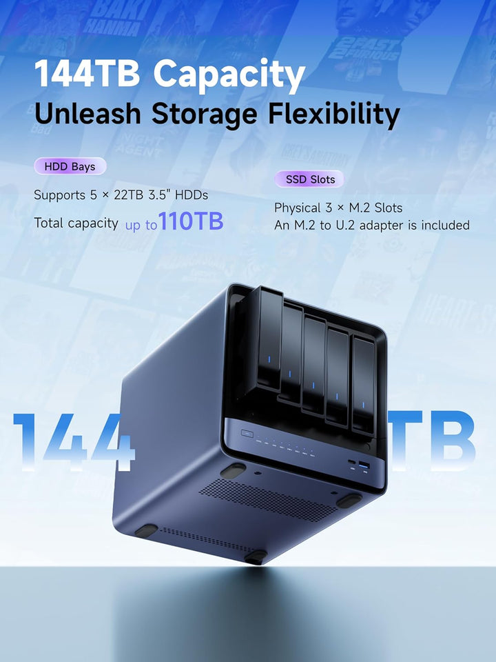 MINISFORUM N5 5-Bay Desktop NAS, Diskstation AMD Ryzen 7 255, DDR5 RAM,1 * 10GbE, 1 * 5GbE,1*M.2 NVM