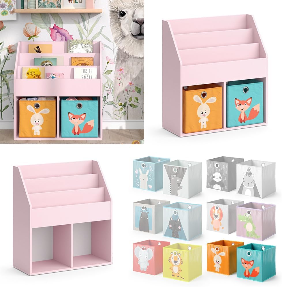 Vicco Kinderregal Rosa Luigi mit 2 Faltboxen (Fuchs, Hase) - 72x79x31 cm hergestellt aus Spanplatte