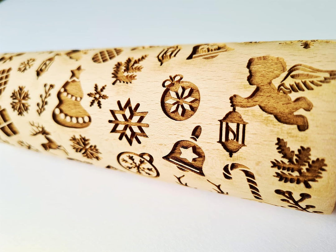 WEIHNACHTSGESCHENKE Nudelholz mit Muster Weihnachten Backen - Teigroller Holz für DIY Weihnachten Pl