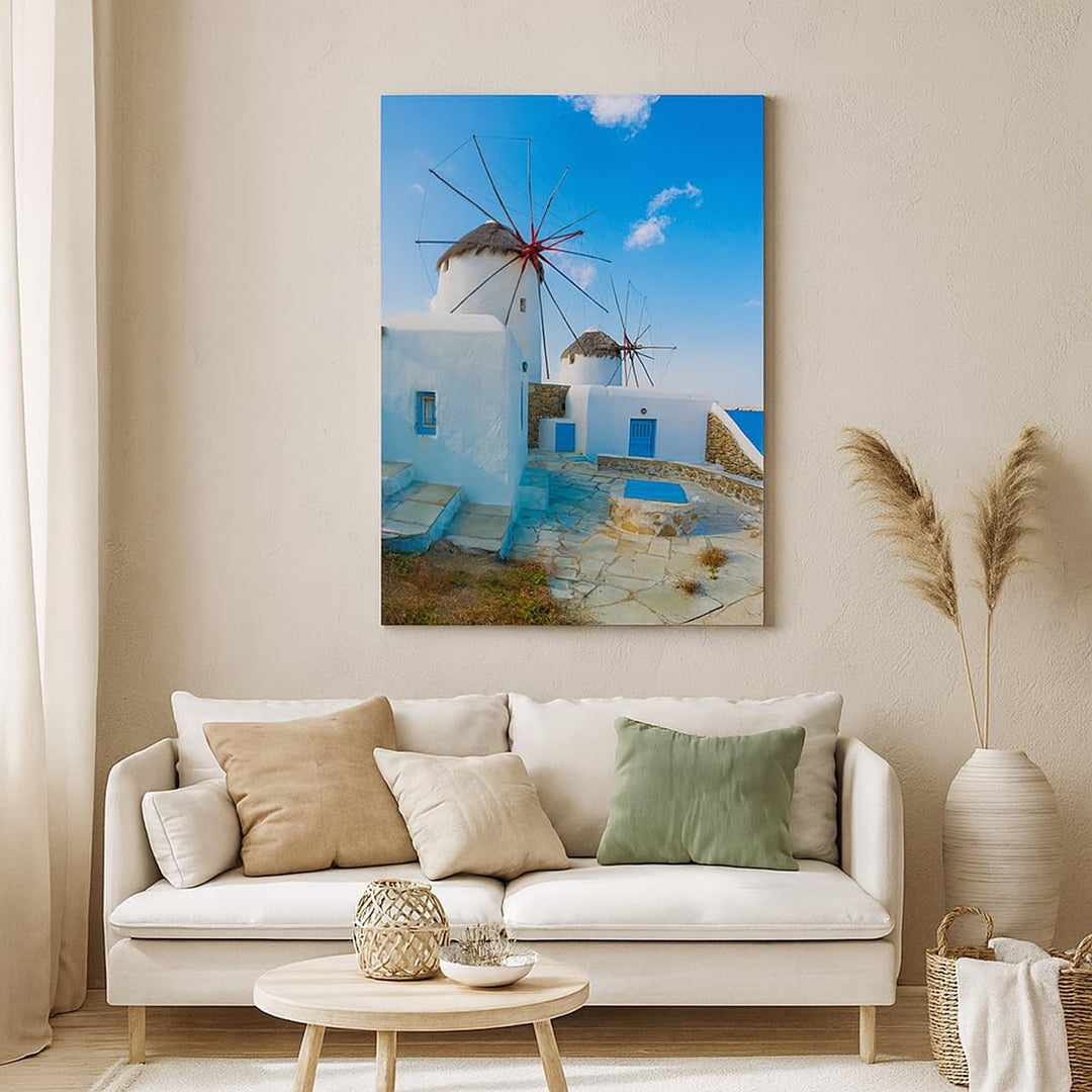 Bilder auf Leinwand 55x100cm Leinwandbild mit Rahmen Griechenland Insel Küste Haus Gross Wanddeko Bi