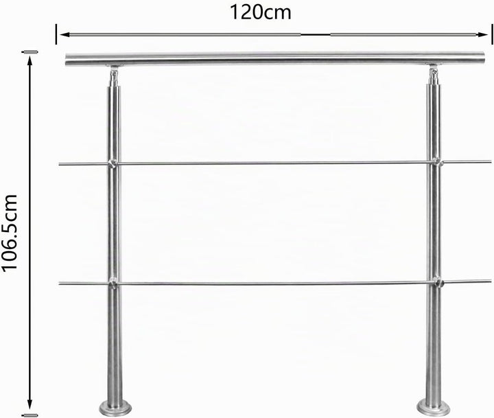 SWANEW Handlauf Edelstahl, Treppengeländer innen & aussen, 120 cm, Ø 42mm, mit 2 Querstreben für den