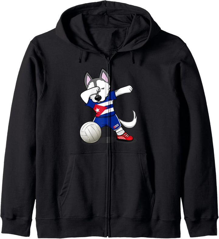 Dabbing Husky Hund Kuba Volleyball - Kubanische Flagge Sport Kapuzenjacke