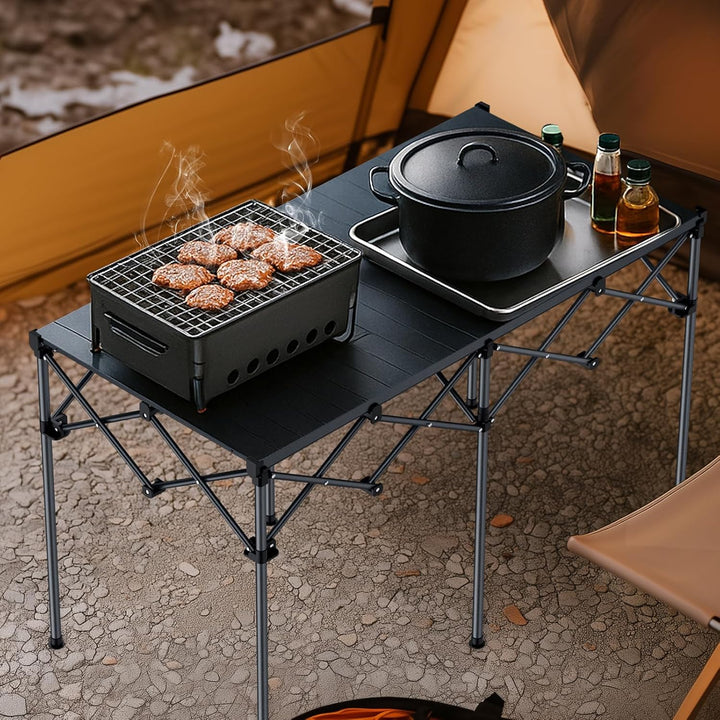 Anbte Campingtisch Grilltisch 122x60x74cm(LxBxH) Übergrösse Alu Rolltisch X-Frame Design Klapptisch