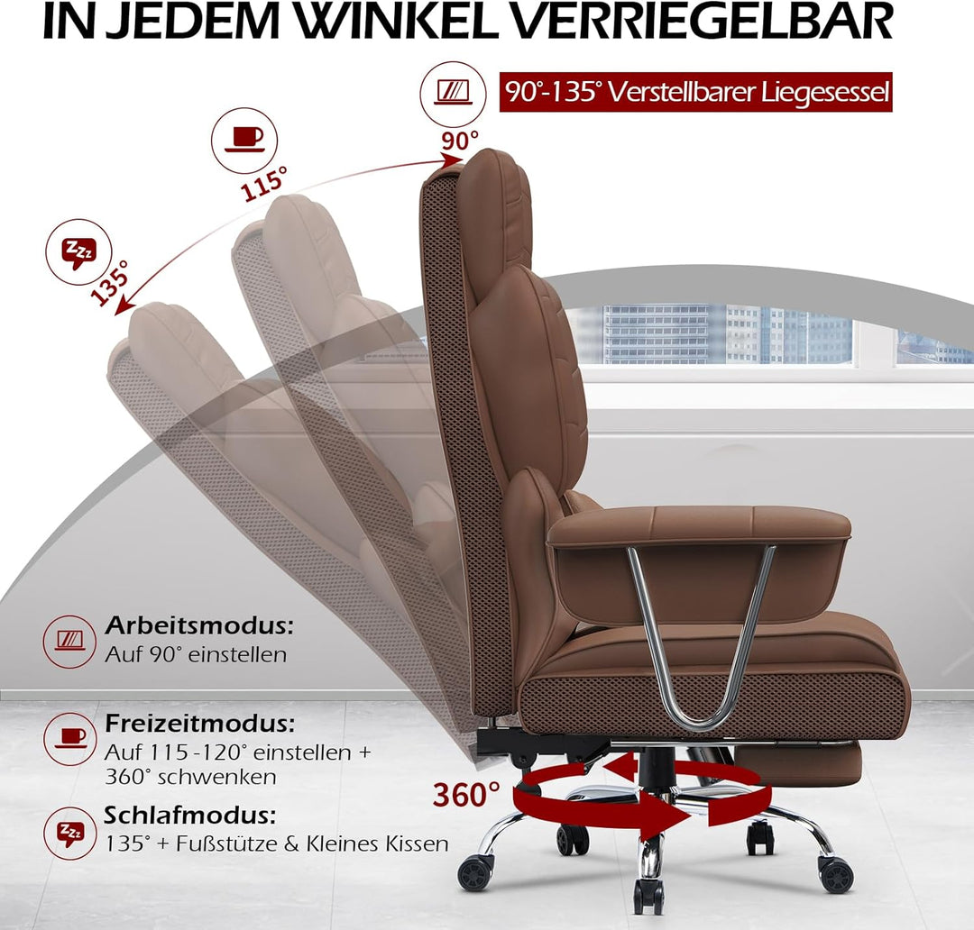 rattantree Bürostuhl mit Fussstütze, Ergonomischer Schreibtischstuhl mit Zusätzlichem Lordosenstützk