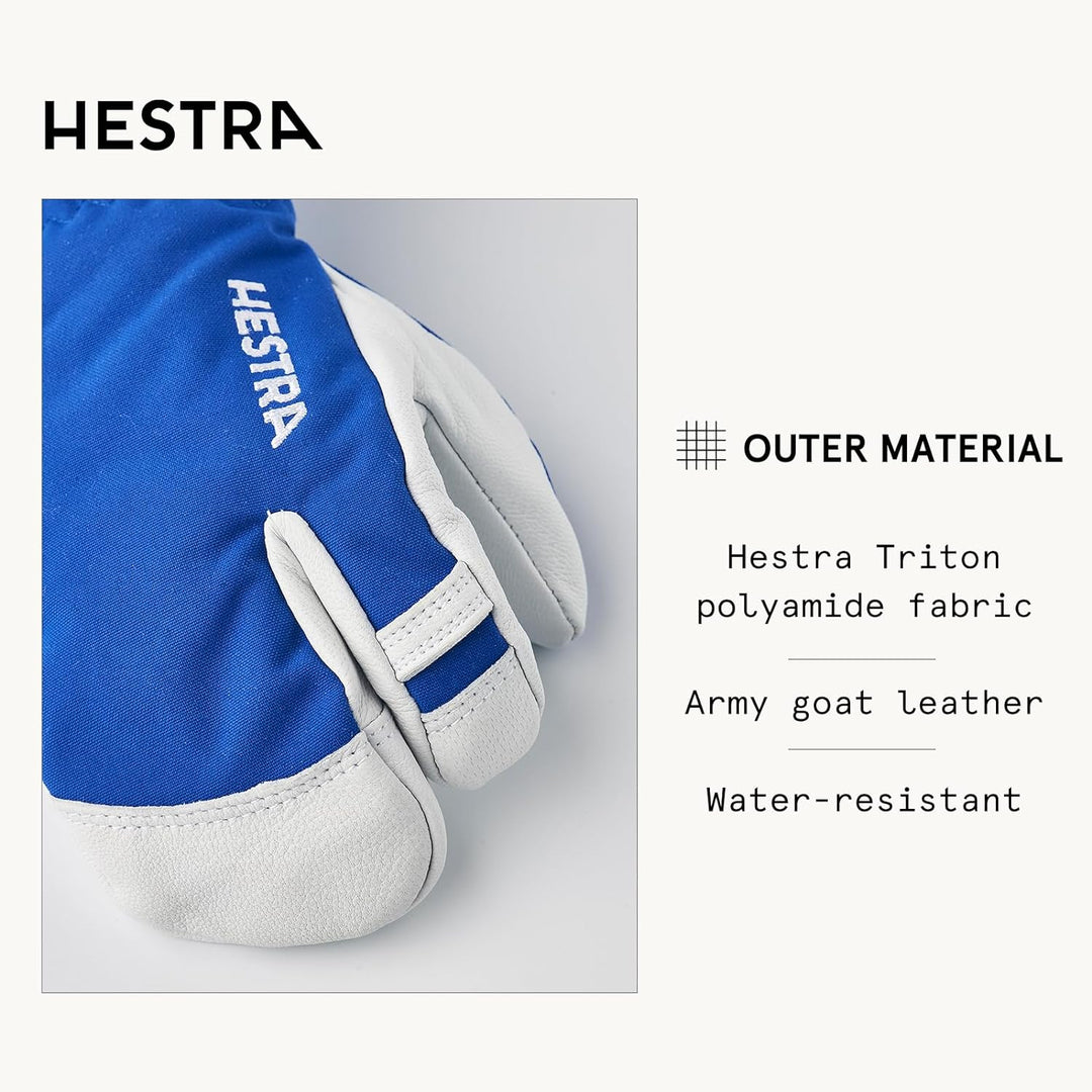 HESTRA Jungen Kid's Army Leather Heli Ski 3 Finger Handschuhe Blau/Grau 6