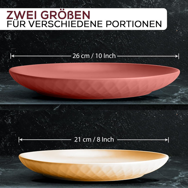 MIAMIO - 6er Geschirrset/Teller Set modern aus Keramik für 6 Personen - Palmanova Kollektion (Rot, G