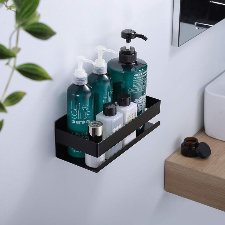 YIGII Duschablage Ohne Bohren Edelstahl,Badezimmer Regal Schwarz Duschregal,Shampoo Badregal für Dus