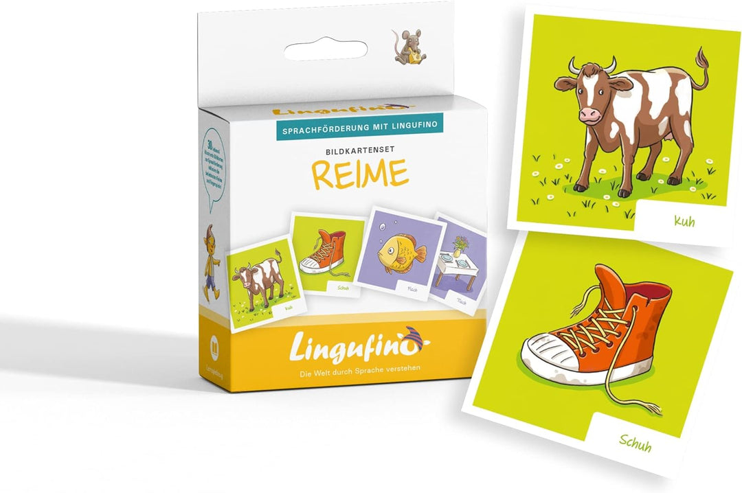 DIALOG TOYS Bildkarten zur Sprachförderung mit Lingufino - Bildkarten Set Bundle Reime, Verben, Einz