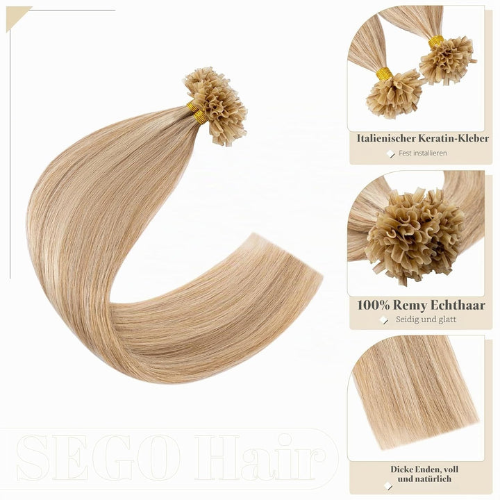 SEGO Bondings Extensions Echthaar 0.5g/Strähnen Haarverlängerung Keratin U-Tip Glue 100 Strähnen 100