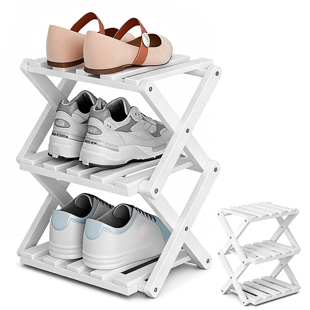 Gohytal Schuhregal Kleines, Faltbar Keine Installation, Freistehendes Mini Schuhregal für Camping, F