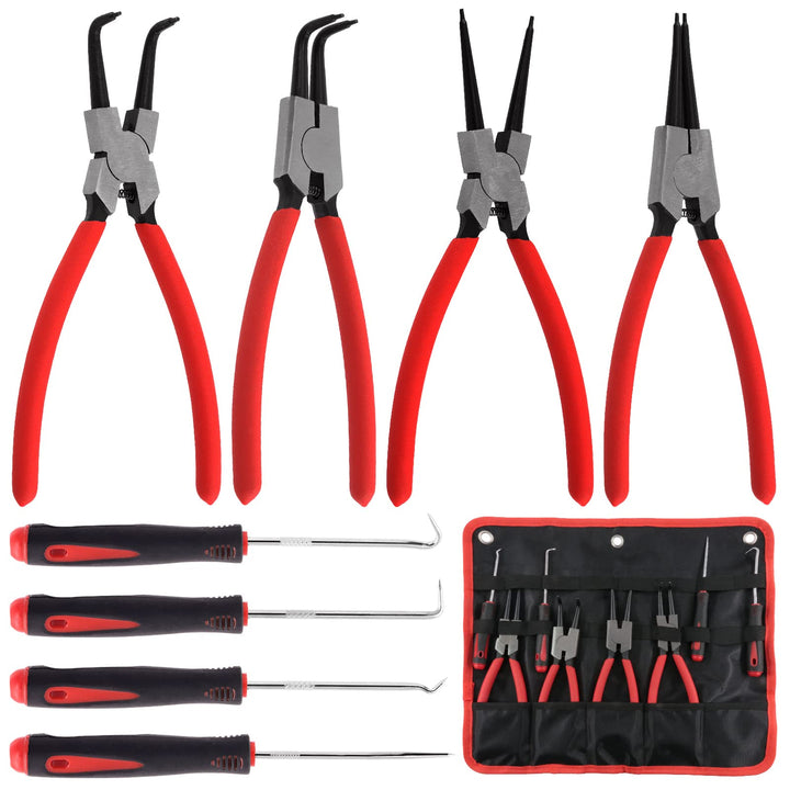 Keadic 8 Pcs 9" Heavy Duty External Snap Ring Pliers and Precision Hooks Set with Storage Bag, Circl
