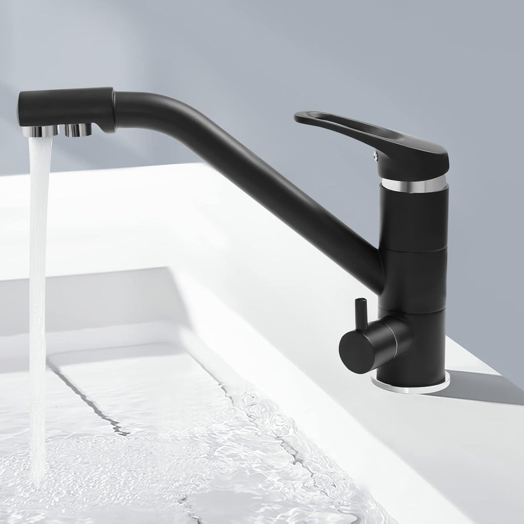3 Wege Wasserhahn Küche Trinkwasserhahn 360° Drehbar Küchenarmatur 3 in 1 Mischbatterie für Wasserfi