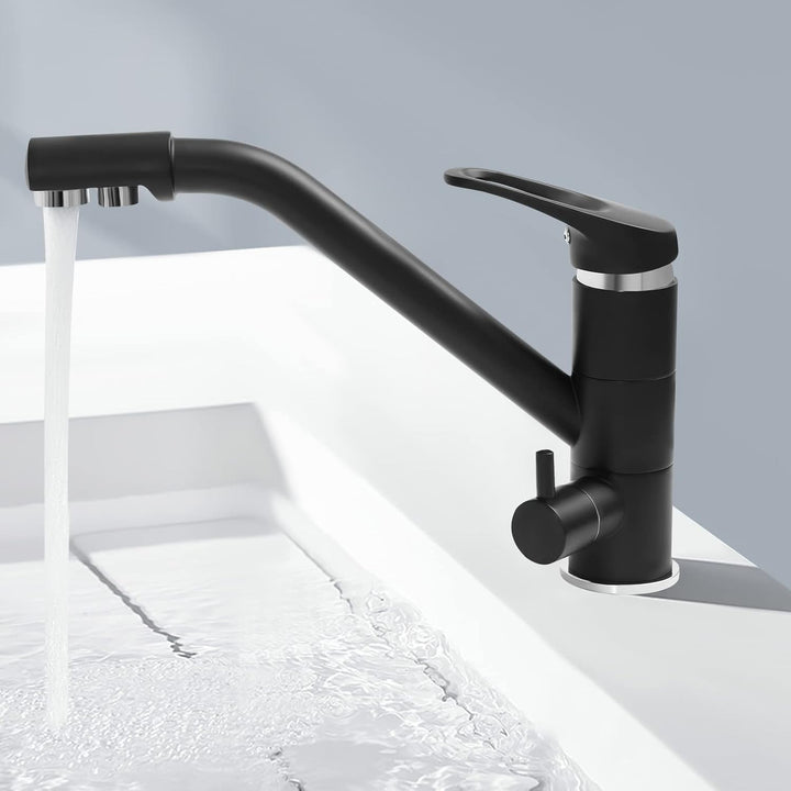 3 Wege Wasserhahn Küche Trinkwasserhahn 360° Drehbar Küchenarmatur 3 in 1 Mischbatterie für Wasserfi