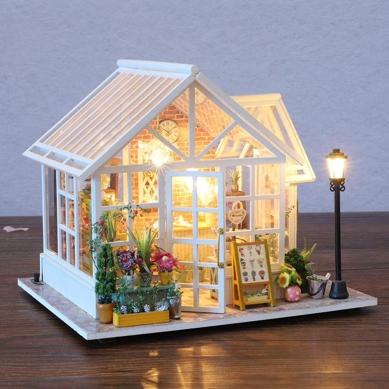 GuDoQi DIY Puppenhaus Miniatur Kit, 3D Hölzernes Puppenhaus Bausatz mit Möbeln und Musik und LED-Lic