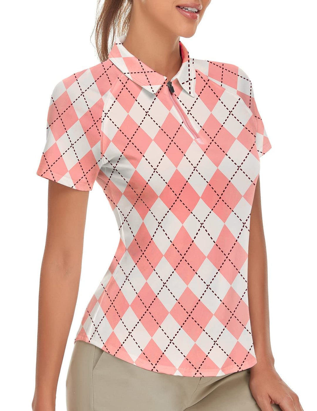 Soneven Poloshirt für Damen Kurzarm Sportshirt Damen mit 1/4 Reissverschluss Sport Tshirts Damen Sch