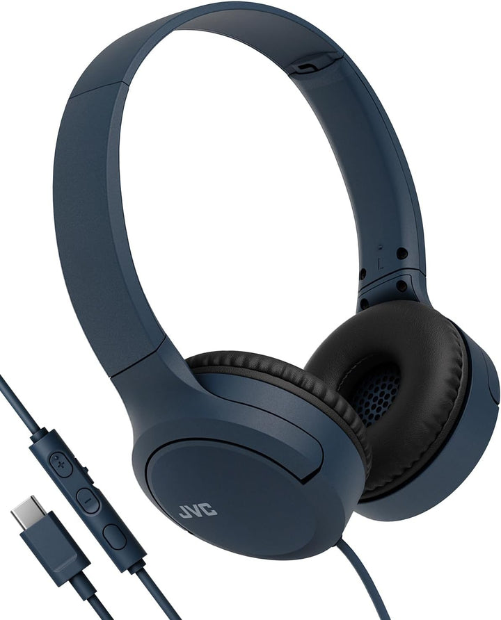 JVC HA-S33UC-A USB-C On-Ear-Kopfhörer, weiche Ohrpolster, faltbar, mit Mikrofon & 3-Tasten-Fernbedie