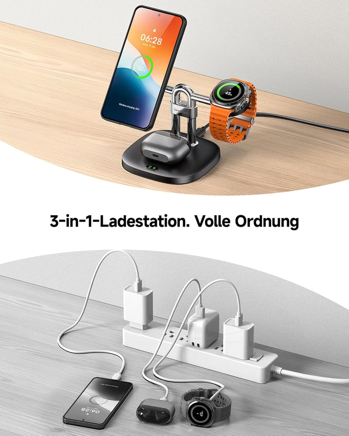 Magnetische Induktive Ladestation für Samsung S26 Ultra/S26+/S26, 3 in 1 Wireless Charger für Samsun