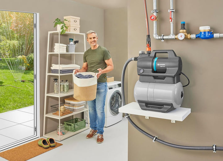 Gardena Hauswasserwerk 3800 Silent: Pumpe mit 21 l Wasserspeicher und integriertem Filter, Fördermen