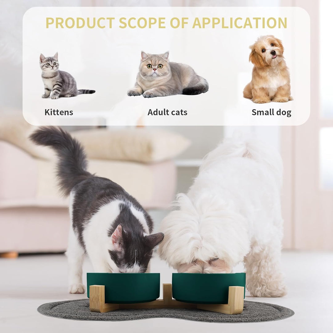 Katzennapf, 2 Stück Keramik Futternapf Katze Set, 3-in-1 rutschfeste Katzennäpfe mit Holzstände und