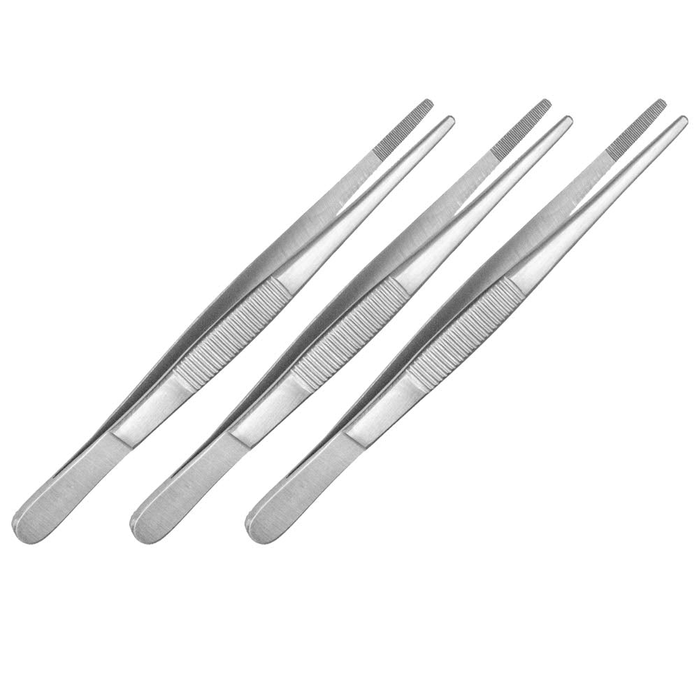 May - Set - 3 x Universal-Pinzette 15cm - Haushaltspinzette - gerade - runde Spitze - innen gerieft
