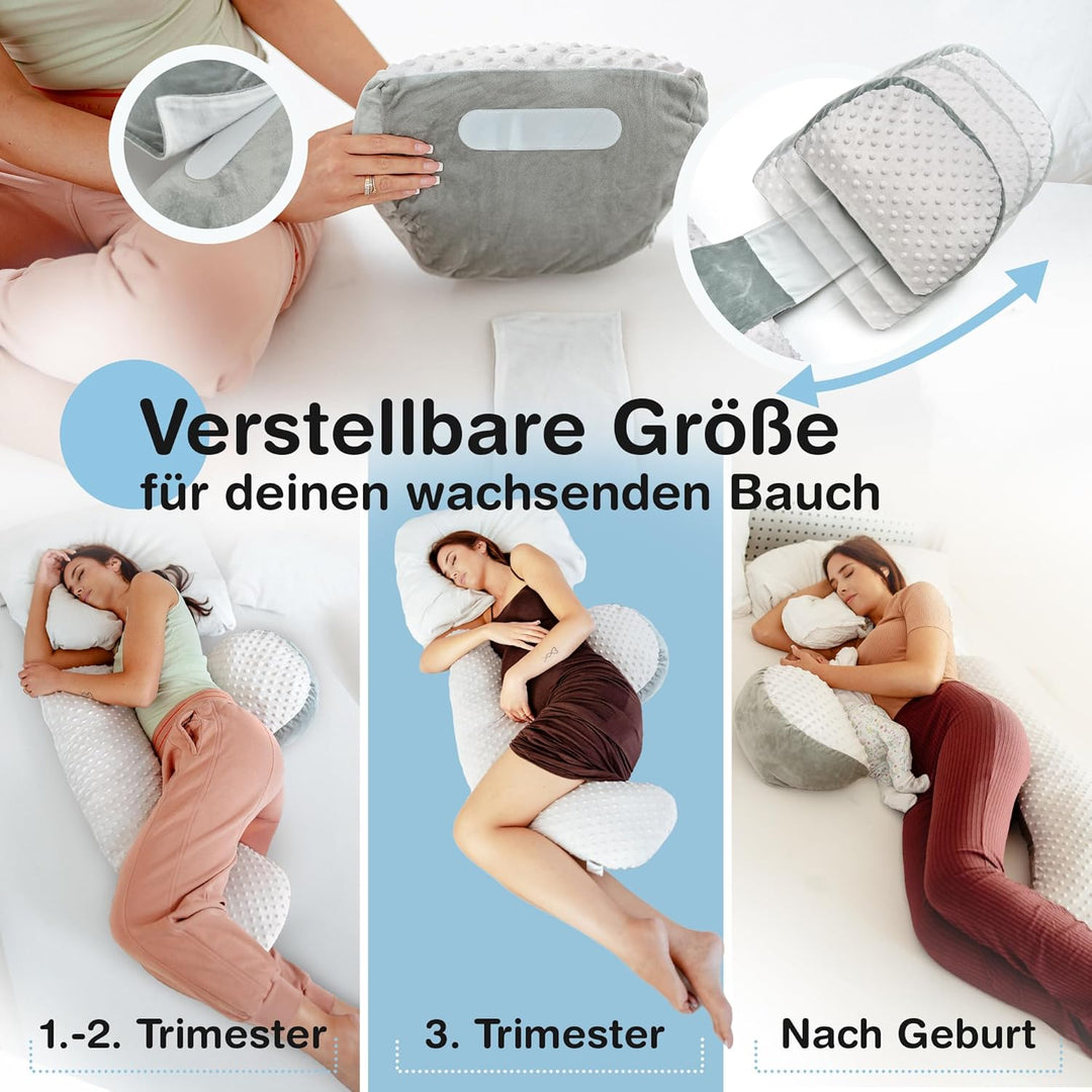 kompaktes Schwangerschaftskissen zum Schlafen gegen Rückenschmerzen - Extra Komfort Dank Verstellfun
