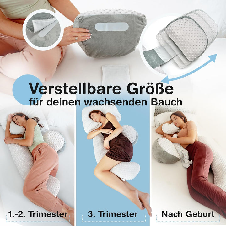 kompaktes Schwangerschaftskissen zum Schlafen gegen Rückenschmerzen - Extra Komfort Dank Verstellfun