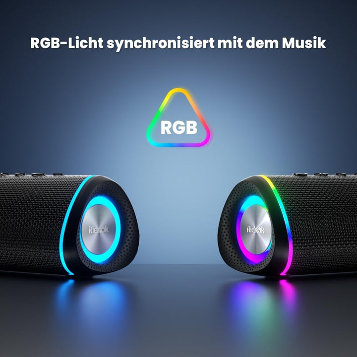 RIENOK Bluetooth Lautsprecher 30W Musikbox 5.3 mit RGB Licht Tragbarer Musik Box IPX5 Wasserdicht Sp