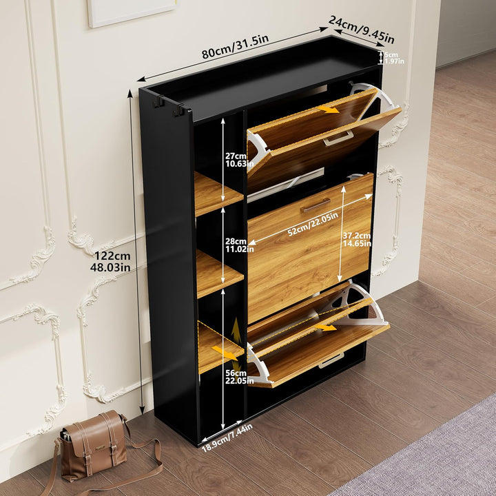 Schuhschrank mit 3 Klappen Schuhkipper Schmal Schuhschrank mit 3 Flip-Schuhregal und 4 Ablagefächer