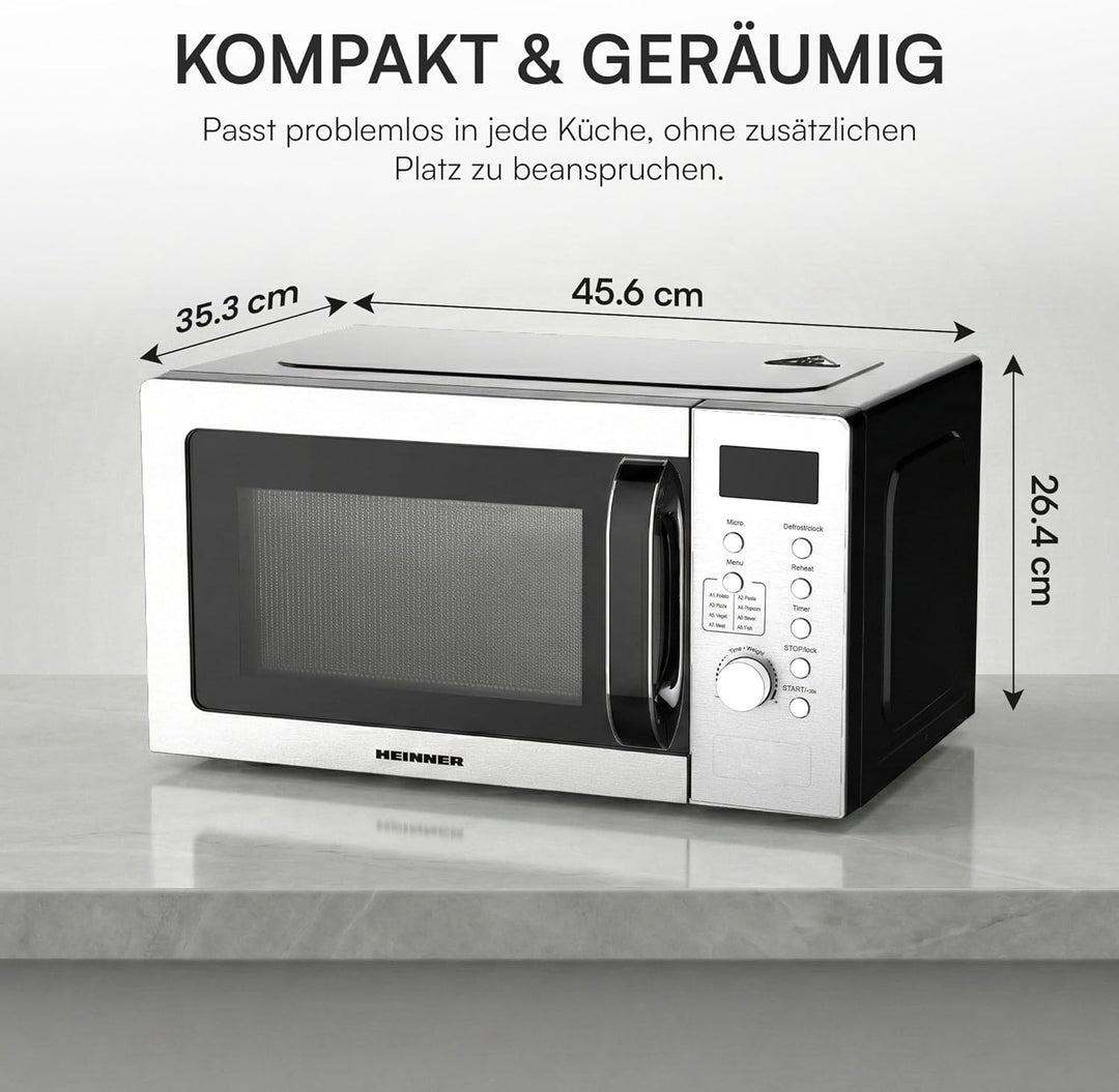 HMW‑D2060SS Mikrowelle, 20L, 700W • Digitales LED‑Display - 8 Automatikprogramme, Timer & Auftaufunk